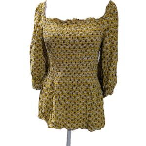 Max Studios Women's Size Small XS Bumble Bee Ruched Peplum Boho Tunic Top Shirt